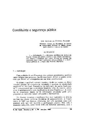 <BR>Data: 04/1987<BR>Fonte: Revista de informação legislativa, v. 24, n. 94, p. 79-108, abr./jun. 1987<BR>Conteúdo: Introdução -- Sistemas jurídicos de defesa do Estado. Defesa da ordem pública e da ordem constitucional. Teoria e tipologia das crises. Def