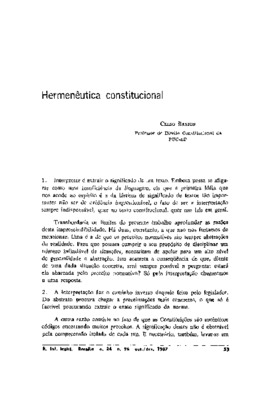 <BR>Data: 10/1987<BR>Fonte: Revista de informação legislativa, v. 24, n. 96, p. 53-56, out./dez. 1987<BR>Parte de: ->Revista de informação legislativa : v. 24, n. 96 (out./dez. 1987)<BR>Responsabilidade: Celso Ribeiro Bastos<BR>Endereço para citar este do