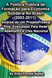 A política pública de formação para economia solidária no Brasil (2003-2011): análise de um projeto PROESQ/PNQ executado pela Rede Abelha/RN e do CFES nacional

Faculdade de Educação
Universidade de São Paulo

"Este estudo trata da análise da política pública de formação para Economia Solidária implementada a partir da criação da Secretaria Nacional de Economia Solidária (SENAES), em 2003. O objeto de análise compreende dois programas de formação para Economia solidária: o projeto PROESQ/ PNQ (2003-2007) desenvolvido pela Rede Abelha-RN e o Centro de Formação em Economia Solidária Nacional (CFES Nacional) destinado à formação de formadores. Os objetivos desta pesquisa eram identificar a proposta de formação para Economia Solidária na política pública federal, assim como apontar os principais condicionantes dessa ação formativa."

Ebooks de economia solidária grátis em todos os formatos
formato pdf mobipocket txt ePub format