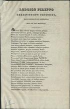 BASTOS, Francisco António Martins, 1799-1868<br/>Lodoico Filipo Serenis. Principi, faustissimo ejus natalitio / Francisco Antonio Martins Bastos. - Lisboa : Imp. C. A. da Silva Carvalho, 1847. - 2 p. ; fol.