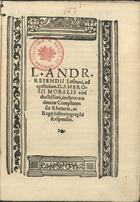 RESENDE, André de, 1498-1573<br/>L. Andr. Resendij Lusitani Ad epistolam D. Ambrosij Moralis viri doctissimi inclytae Academiae Complutensis Rhetoris ac regij historiographi responsio. - Eborae : Andreas Burgius [sic], mense Maio 1570. - [20] f. ; 4º (21 cm)