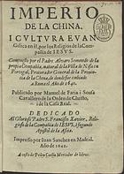 SEMEDO, Álvaro, S.J. 1585-1658,<br/>Imperio de la China i cultura evangelica en él, por los religiosos de la Compañia de IESVS / compuesto por... Alvaro Semmedo... ; publicado por Manuel de Faria i Sousa.... - En Madrid : por Iuan Sanchez : a costa de Pedro Coello mercader de libros, 1642. - [16], 360 [i.é 362], [6] p. ; 4º (19 cm)