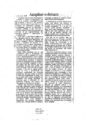 <BR>Data: 26/08/1985<BR>Fonte: Folha de São Paulo, São Paulo, p. 2, 26/08/ de 1985<BR>Endereço para citar este documento: -www2.senado.leg.br/bdsf/item/id/109881->www2.senado.leg.br/bdsf/item/id/109881