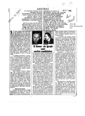 <BR>Data: 05/09/1986<BR>Fonte: Jornal da Tarde, São Paulo, nº 6372, p. 3, 05/09 de 1986<BR>Endereço para citar este documento: -www2.senado.leg.br/bdsf/item/id/117363->www2.senado.leg.br/bdsf/item/id/117363