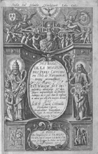 CLAUDE dªAbbeville, O.F.M. ?-1632<br/>Histoire de la Mission des Peres Capucins en Lªisle de Maragnan et terres circonuoisines : ou est traicte des singularitez admirables & des Meurs merueilleuses des Indiens habitants de ce pais auec les missiues et aduis qui ont este enuoyez de nouueau / Par le R. P. Claude dªAbbeuille Predicateur Capucin. - A Paris : de Iª Imprimerie de François Huby, rue St. Iacques à la Bible dªOr, et en sa boutique au palais en la gallerie des Prisonniers, 1614. - [16], [395], [34] p. : il. ; 8º (13 cm)