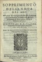 CARVALHO, Valentim, S.J. 1560-1631,<br/>Sopplimento dellªannva del MDC. Nel qual si da raguaglio di quel chªé socoeduto alla christianitá di Giaponne... scrito al R. P. Clavdio Acquaviva... / dal P. Valentino Carvaglio. - Milano : per lªherede del quon. Pacifico Pontio : Gio. Battista Piccaglia compagni, 1603. - P. 41-102 ; 8ª(15 cm)