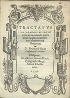 PAIS, Fernando, fl. 1559<br/>Tractatus in forensi actione vtilis de excusandis parentibus à publicis muneribus obnumerum liberorum / D. Ferdinando Paaez Olisiponensi authore. - Olisipone : ex officina Ioannis Blauij, 1559. - [12], 91, [1, 4 br.] p. ; 4º (20 cm)