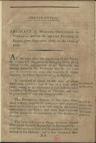 ABSTRACT OF MILITARY OPERATIONS IN PORTUGAL, AND IN THE ADJACENT PROVINCES IN SPAIN, FROM SEPTEMBER 1809, TO THE CLOSE OF 1810<br/>Abstract of Military operations in Portugal, and in the adjacent Provinces in Spain, from September 1809, to the close of 1810. - [London] : J. Harrison, [depois de 1810]. - 28 p. ; 19 cm