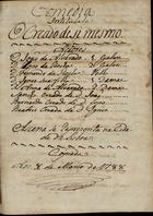 Comedia intitulada O creado de si mesmo 1788 Mar. 8. - [1], 57 f., enc. ; 21 cm