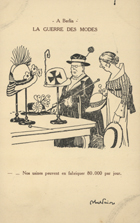 FAIVRE, Abel, 1867-1945<br/>La guerre des modes : a Berlin / Abel Faivre. - Paris : P.J. Gallais et Cie, [1914-18]. - 1 postal : p&b ; 14x9 cm