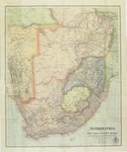 Southern Africa including the Cape Colony, Natal, South African Republic, Orange Free State Bechuanaland, Matabeleland &c : with index / George Philip & Son. - Escala [ca 1:3900000], 200 English Miles, 69,15 to a Degree = [8,15 cm]. - London. - Liverpool : G.P., [ca 1898]. - 1 mapa : litografia, color. ; 50x61 cm., dobr.18x10 cm + index,  27 p., colado na capa. - (Philips new series of travelling maps)