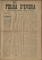 Folha dEvora : jornal bi-semanal independente, litterario e noticioso. - A. 1, nº 1 (26 Jul. 1891) - a. 1, nº 26 (5 Nov. 1891). - Evora : J. dOliveira, 1891. - 43 cm