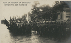 Festa da victoria em Bruxelas, bandeiras dos aliados : [Guerra 1914-1918] [1919-20]. - 1 foto : maquete de postal ilustrado, p&b ; 8x13 cm