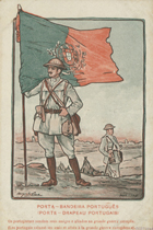 PINA, Augusto de, 1872-1938<br/>Porta-Bandeira português = Porte-Drapeau portugais : os portuguezes saudam seus amigos e aliados na grande guerra europêa = les  portugais saluent ses amis et à la grande guerre européenne : [Guerra 1914 -1918] / Augusto Pina. - [S.l. : s.n., 1917-18]. - 1 postal : color. ; 14x9 cm