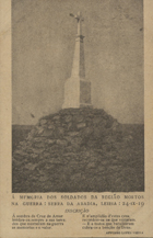 Á memoria dos soldados da região mortos na guerra : Serra da Abadia, Leiria, 24-IX-19 : [Guerra 1914-1918]. - [Leiria : s.n.], 1919. - 1 postal : sépia ; 14,5x9,5 cm