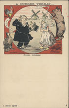 PINHEIRO, Manuel Gustavo Bordalo, 1867-1920<br/>A correr terras - / MGustavo. - Lisboa : A Paródia, 1902. - 1 postal : color. ; 14,5x9 cm