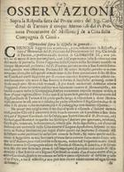 Osservazioni sopra la risposta fatta dal Procuratore del Sig. Cardinal di Tournon à cinque Memoriali del P. Provana Procuratore de Missionarj de a Cina della Compagnia di Giesú. - [S.l. : s.n., 17--]. - 32 p.