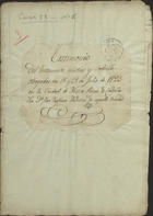 Testimonio del testamento mistico y codicilo otorgados en 18 y 28 de Julio de 1823 en la ciudad de Nizza, Reyno de Cerdeña, por D.n José Trofimo Ardison de aquella vecindad. - Nice 1823. - 12, [1], [1], [1] f. ; 32 cm