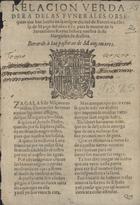 Relacion verdadera de las funerales obsequias que han hecho en la ciudad de Barcelona á los 19 de março del año 1612, para la muerte de la Serenissima reyna señora nuestra doña Margarita de Austria : Berardo à las pastoras de Mançanares. - En Barcelona : par Hieronymo Margarit, 1612. - 4 p.