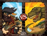 
						Pirates vs Dinosaurs é um jogo para 2-5 jogadores desenvolvido por Richard Launius (designer de Arkham Horror), no qual os jogadores controlam capitães piratas e suas equipes de pilhagem, todos com conhecimento parcial do paradeiro do tesouro enterrado em uma ilha esquecida do Pacífico.<br />
Eles não sabem, mas a ilha é o lar de dinossauros, sobreviventes de milhões de anos, e eles não estão felizes em deixar forasteiros explorarem a ilha. ?? claro, os piratas também não sabem que a ilha está afundando ou que há outros piratas à procura do mesmo tesouro. Quem vai fugir com mais tesouro e se tornar o pirata mais lembrado da história?<br />
Antes do jogo, os jogadores equipam-se com uma variedade de tripulação, armas e equipamentos antes de escolher a parte da ilha que eles vão explorar, sabendo que a selva é mais demorada do que a praia.<br />
A pesquisa pode ser interrompida com cartas de dinossauros de outros jogadores, para provocar o caos e carnificina.<br />
Uma vez que o tesouro foi localizado, os jogadores compram tesouros de um saco, procurando evitar o fantasma do pirata e eventos de afundamento da ilha, e retornar em segurança ao seu navio.					
				 -  Jogos Temáticos -  Aventura; Exploração; Luta; Piratas -  Administração de Cartas; Jogadores com Diferentes Habilidades; Memória