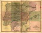TOFINO DE SAN MIGUEL, Vincente, ca 1732-1795<br/>New military map of Spain & Portugal, compiled from the Nautical Surveys of Don Vincent Tofiño, the New Provincial Maps of Don Thomas Lopez the large Map of the Pyrenees by Roussell, and various original documents / Vincent Tofino ; Thomas Lopez ; Neele sculp.. - Escala [ca. 1:560 000], 60 Geographical and Nautical Miles; 60 to a Degree = [19,80 cm]. - London : J. Wallis, [post. 1812]. - 1 mapa em 12 folhas, incluindo a folha de título : color. ; 62,50x73,70 cm, cada folha, com dimensões totais de cerca de 156,50 x 210,40 cm, encadernado em vol. de 64,20 cm + mapa de Junção