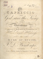 BOMTEMPO, João Domingos, 1775-1842<br/>Capricio and god save the King with variations. - London : Clementi, [18--]. - 15 p. not. mus.