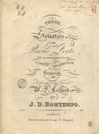 BOMTEMPO, João Domingos, 1775-1842<br/>Three sonatas for the piano forte. - London : Clementi, [18--]. - [2], 33 p. not. mus.