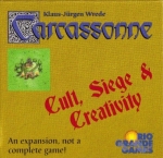 
						Esta pequena expansão para Carcassonne lançado pela Rio Grande Games é na verdade uma compilação de expansões menores.<br />
<br />
Esta expansão contêm:<br />
The Cult, 6 tiles. <br />
The Siege, 4 tiles. (Os tiles neste package tem a arte diferente da versão original na Spielbox 2004).<br />
-Creativity-, de 2 tiles em branco que você pode usar para criar sua própria expansão.					
				 -  Jogos de Estratégia; Expansão Territorial; Medieval -  Construção de Cidades; Medieval; Medieval -  Colocação de Peças; Negociação