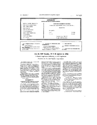 <BR>Data: 07/08/1986<BR>Fonte: Diário do Congresso Nacional, Brasília, 7 ago. 1986. Seção 2, p. 2612-2613<BR>Endereço para citar este documento: ->www2.senado.leg.br/bdsf/item/id/95763
