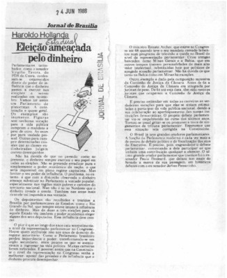 <BR>Data: 24/06/1986<BR>Fonte: Jornal de Brasília, 24 jun. 1986<BR>Endereço para citar este documento: -www2.senado.leg.br/bdsf/item/id/496683->www2.senado.leg.br/bdsf/item/id/496683