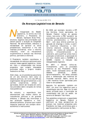 <BR>Data: 03/03/2008<BR>Fonte: Em Pauta : O processo legislativo do Senado a serviço da cidadania, n. 35, 03 a 07 mar. 2008<BR>Endereço para citar este documento: ->www2.senado.leg.br/bdsf/item/id/92440