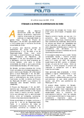 <BR>Data: 24/03/2008<BR>Fonte: Em Pauta : O processo legislativo do Senado a serviço da cidadania, n. 38, 24 a 28 mar. 2008<BR>Endereço para citar este documento: -www2.senado.leg.br/bdsf/item/id/94741->www2.senado.leg.br/bdsf/item/id/94