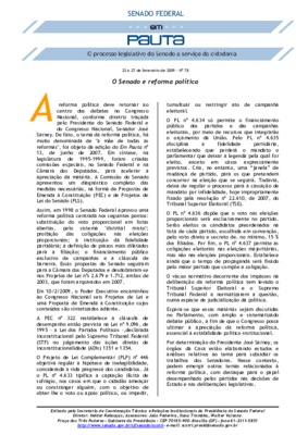 <BR>Data: 23/02/2009<BR>Fonte: Em Pauta : O processo legislativo do Senado a serviço da cidadania, n. 78, 23 fev./27 fev. 2009<BR>Endereço para citar este documento: -www2.senado.leg.br/bdsf/item/id/149936->www2.senado.leg.br/bdsf/item/i