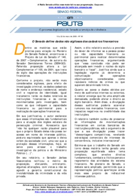 <BR>Data: 18/05/2009<BR>Fonte: Em Pauta : O processo legislativo do Senado a serviço da cidadania, n. 90, 18 maio/22 maio 2009<BR>Endereço para citar este documento: -www2.senado.leg.br/bdsf/item/id/157573->www2.senado.leg.br/bdsf/item/i