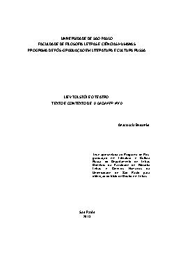   Faculdade de Filosofia, Letras e Ciências Humanas / Literatura e Cultura Russa Universidade de São Paulo